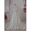 long sleeves see through back lace bodice soft satin skirt wedding gowns